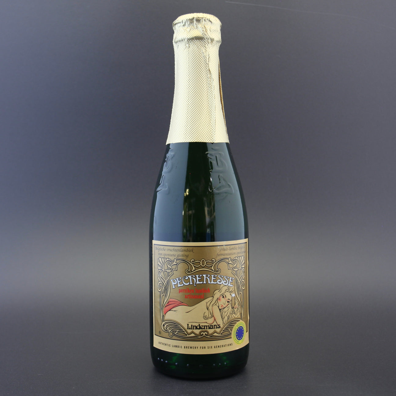 This is a bottle of Lindemans - Pecheresse - 2.5% (355ml). It is a Belgian Style craft beer available to buy from Ghost Whale, voted London's best craft beer shop.