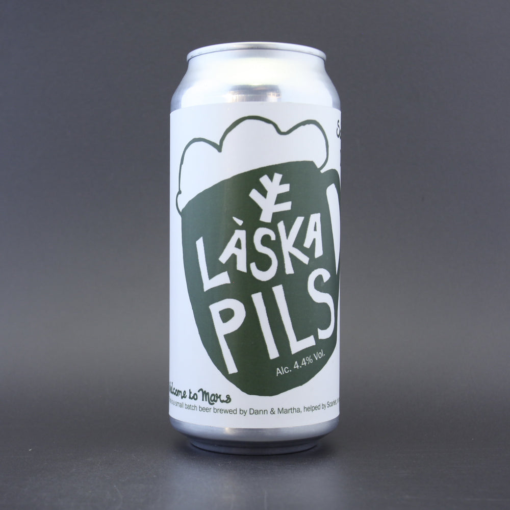 This is a can of Saint Mars Of The Desert - Laska Pils - 4.3% (440ml). It is a Lager / Pilsner / Kölsch craft beer available to buy from Ghost Whale, voted London's best craft beer shop.