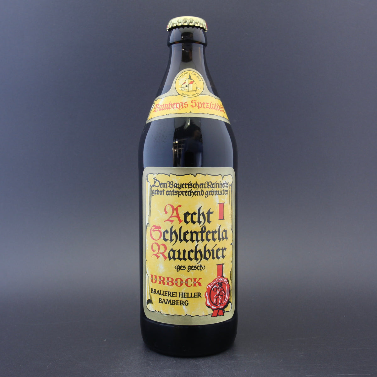 This is a bottle of Schlenkerla - Rauchbier - Urbock - 6.5% (500ml). It is a Lager / Pilsner / Kölsch craft beer available to buy from Ghost Whale, voted London's best craft beer shop.
