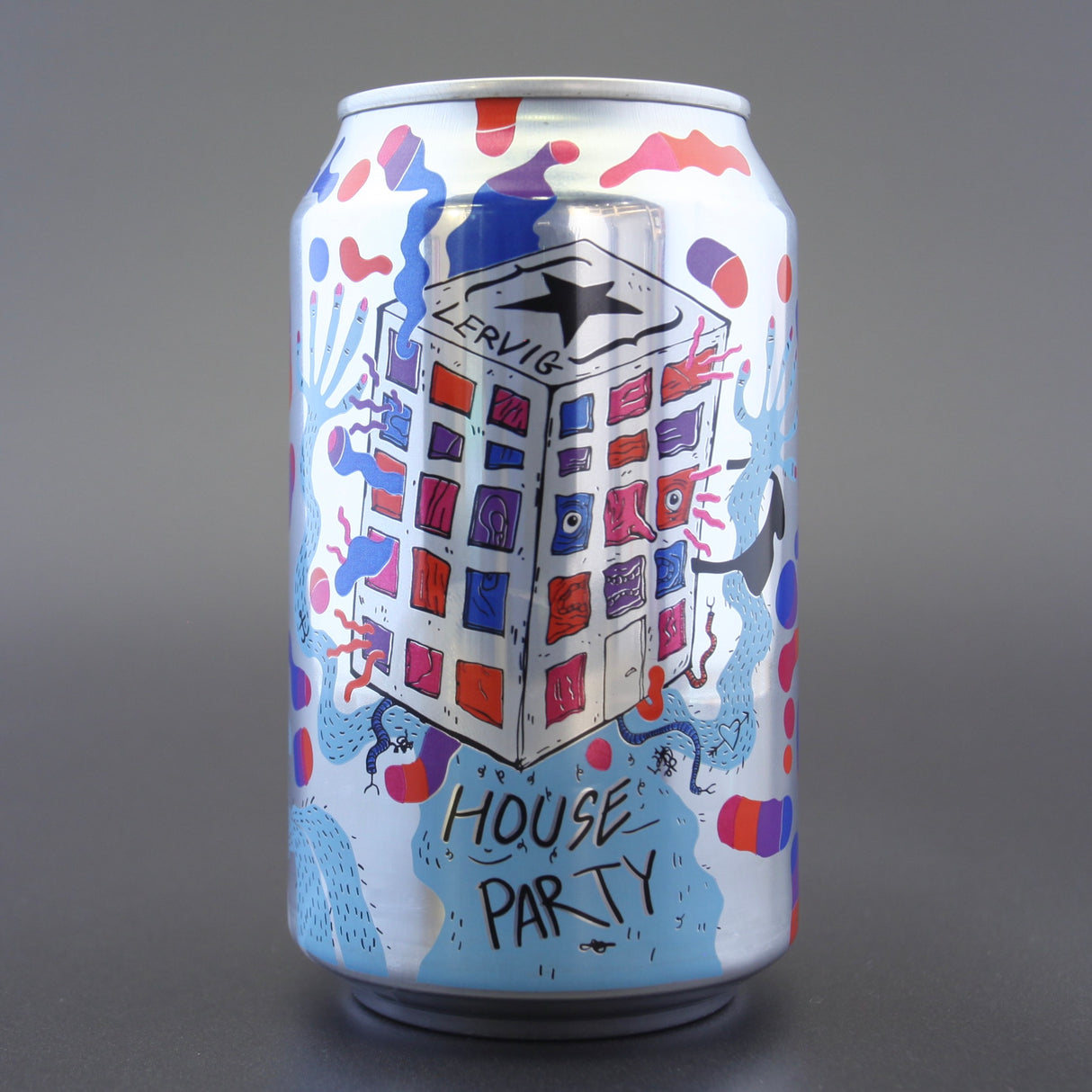 This is a can of Lervig - House Party - 4.5% (330ml). It is a Session IPA craft beer available to buy from Ghost Whale, voted London's best craft beer shop.
