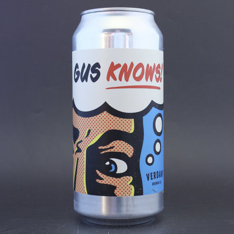 This is a can of Verdant - Gus Knows - 6.5% (440ml). It is a IPA craft beer available to buy from Ghost Whale, voted London's best craft beer shop.