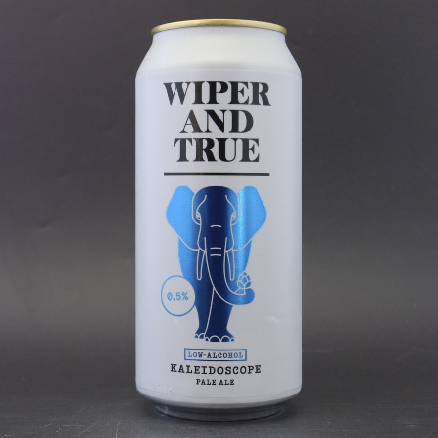 This is a can of Wiper And True - Kaleidoscope (Alcohol Free) - 0.5% (440ml). It is a Pale Ale craft beer available to buy from Ghost Whale, voted London's best craft beer shop.