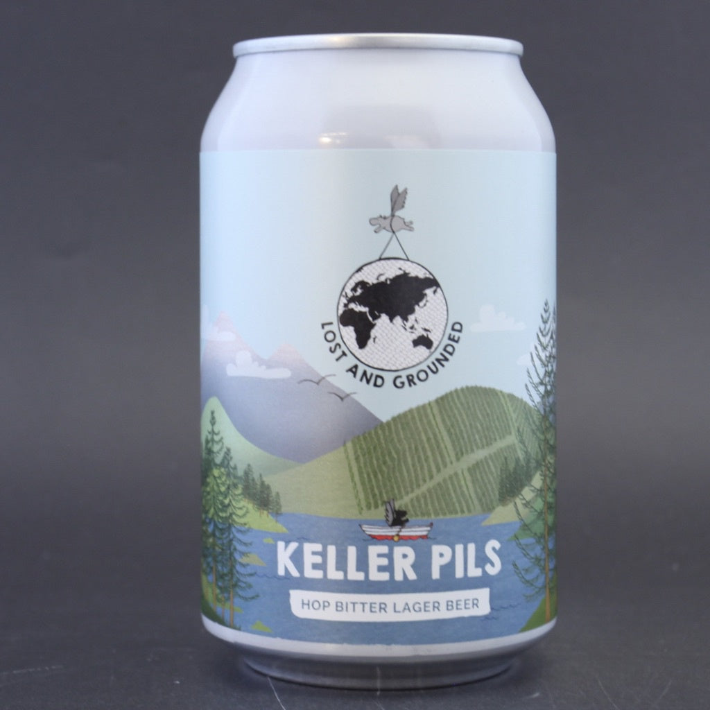 This is a can of Lost and Grounded - keller pils - 4.8% (330ml). It is a Lager / Pilsner / Kölsch craft beer available to buy from Ghost Whale, voted London's best craft beer shop.