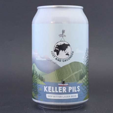 This is a can of Lost and Grounded - keller pils - 4.8% (330ml). It is a Lager / Pilsner / Kölsch craft beer available to buy from Ghost Whale, voted London's best craft beer shop.
