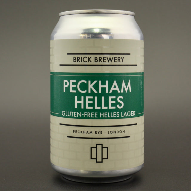 This is a can of Brick Brewery - Peckham Helles - 4.2% (330ml). It is a Lager / Pilsner / Kölsch craft beer available to buy from Ghost Whale, voted London's best craft beer shop.