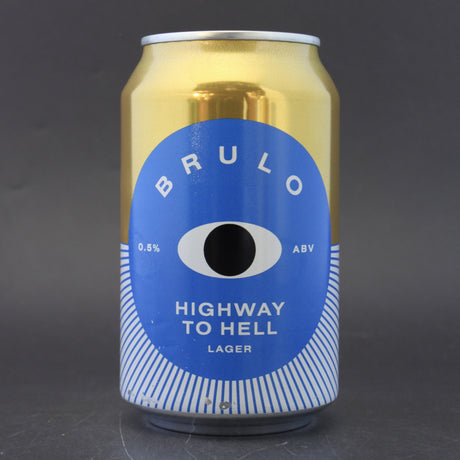This is a can of Brulo - Highway To Hell - 0.5% (330ml). It is a Lager / Pilsner / Kölsch craft beer available to buy from Ghost Whale, voted London's best craft beer shop.