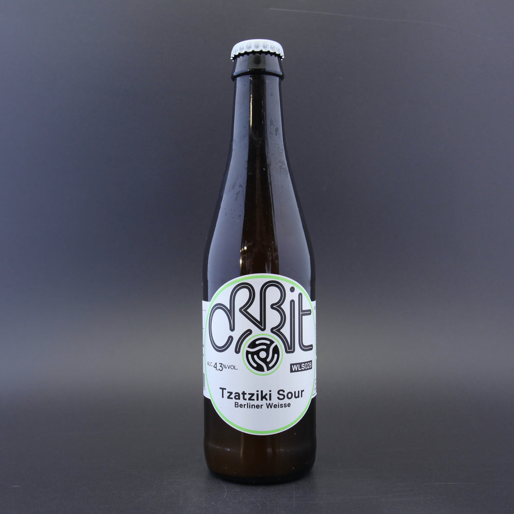 This is a bottle of Orbit - Tzatziki Sour - 4.3% (330ml). It is a Sour craft beer available to buy from Ghost Whale, voted London's best craft beer shop.