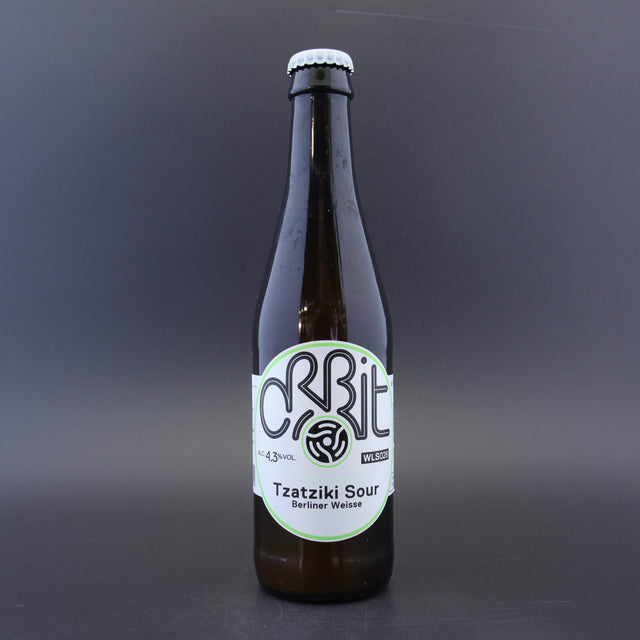 This is a bottle of Orbit - Tzatziki Sour - 4.3% (330ml). It is a Sour craft beer available to buy from Ghost Whale, voted London's best craft beer shop.