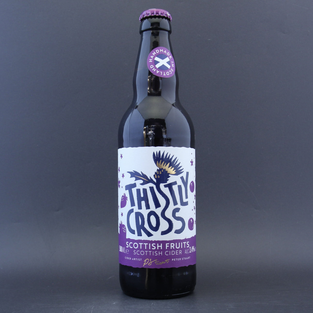 This is a bottle of Thistly Cross - Scottish Fruits - 3.4% (500ml). It is a  craft cider available to buy from Ghost Whale, voted London's best craft beer shop.