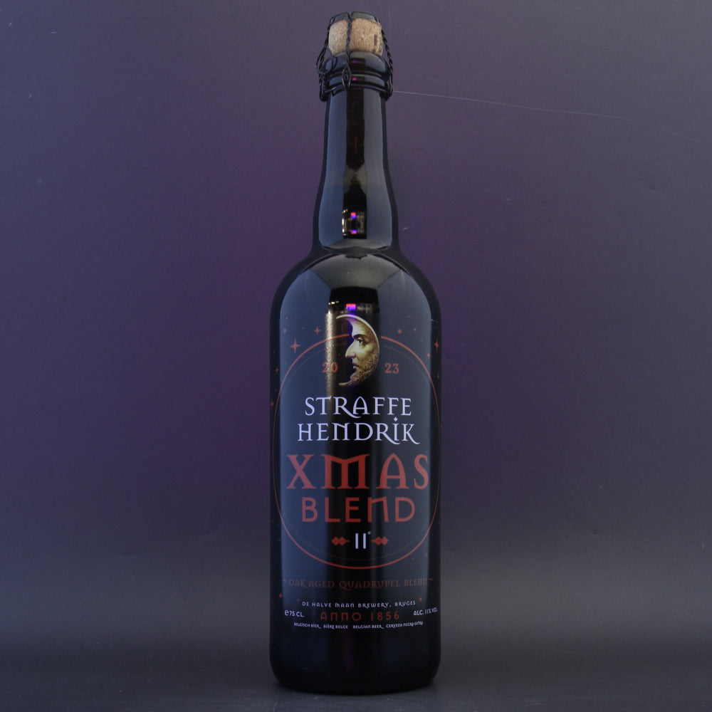 This is a sharing bottle of Brouwerij De Halve Maan - Straffe Hendrik: Xmas Blend - 11% (750ml). It is a Belgian Style craft beer available to buy from Ghost Whale, voted London's best craft beer shop.