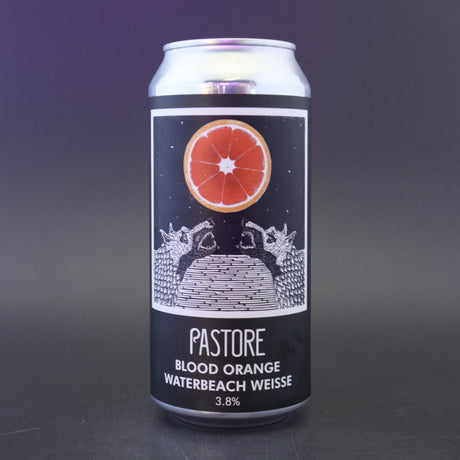 This is a can of Pastore - Blood Orange Waterbeach Weisse - 3.4% (440ml). It is a Sour craft beer available to buy from Ghost Whale, voted London's best craft beer shop.