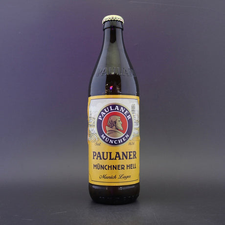 This is a bottle of Paulaner - Munchener Hell - 4.9% (500ml). It is a Lager / Pilsner / Kölsch craft beer available to buy from Ghost Whale, voted London's best craft beer shop.