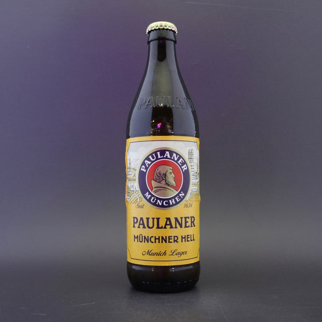 This is a bottle of Paulaner - Munchener Hell - 4.9% (500ml). It is a Lager / Pilsner / Kölsch craft beer available to buy from Ghost Whale, voted London's best craft beer shop.