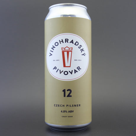 This is a can of Vinohradský pivovar - Vinohradská 12 - 4.8% (500ml). It is a Lager / Pilsner / Kölsch craft beer available to buy from Ghost Whale, voted London's best craft beer shop.