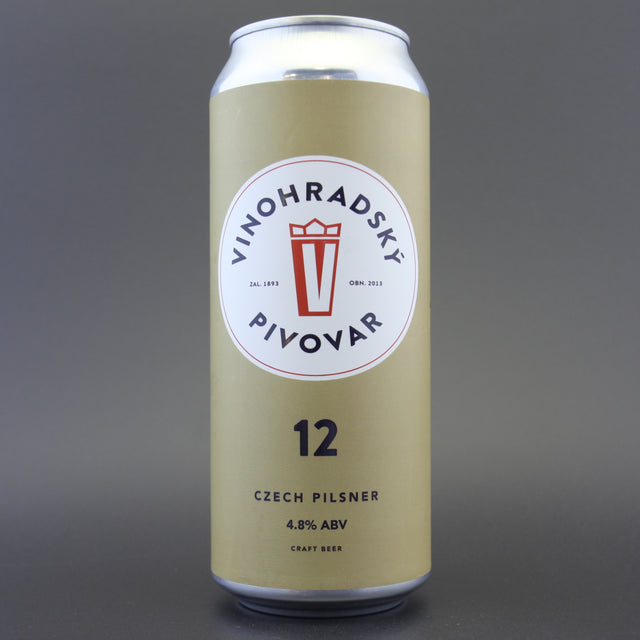 This is a can of Vinohradský pivovar - Vinohradská 12 - 4.8% (500ml). It is a Lager / Pilsner / Kölsch craft beer available to buy from Ghost Whale, voted London's best craft beer shop.