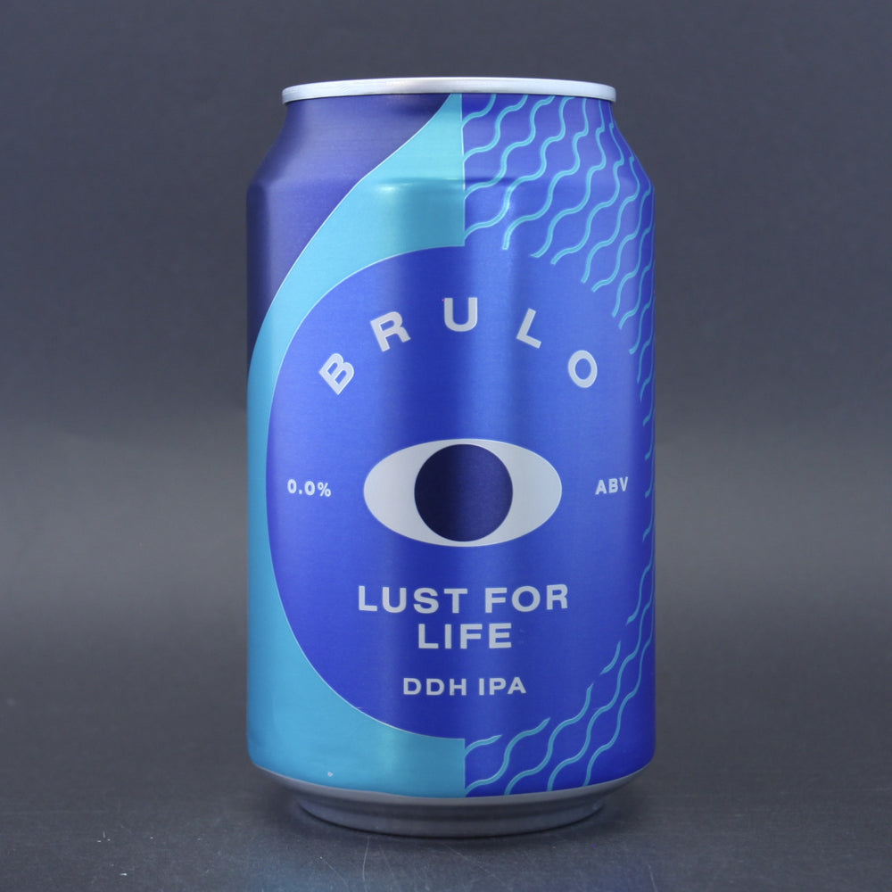 This is a can of Brulo - Lust For Life - 0% (330ml). It is a IPA craft beer available to buy from Ghost Whale, voted London's best craft beer shop.