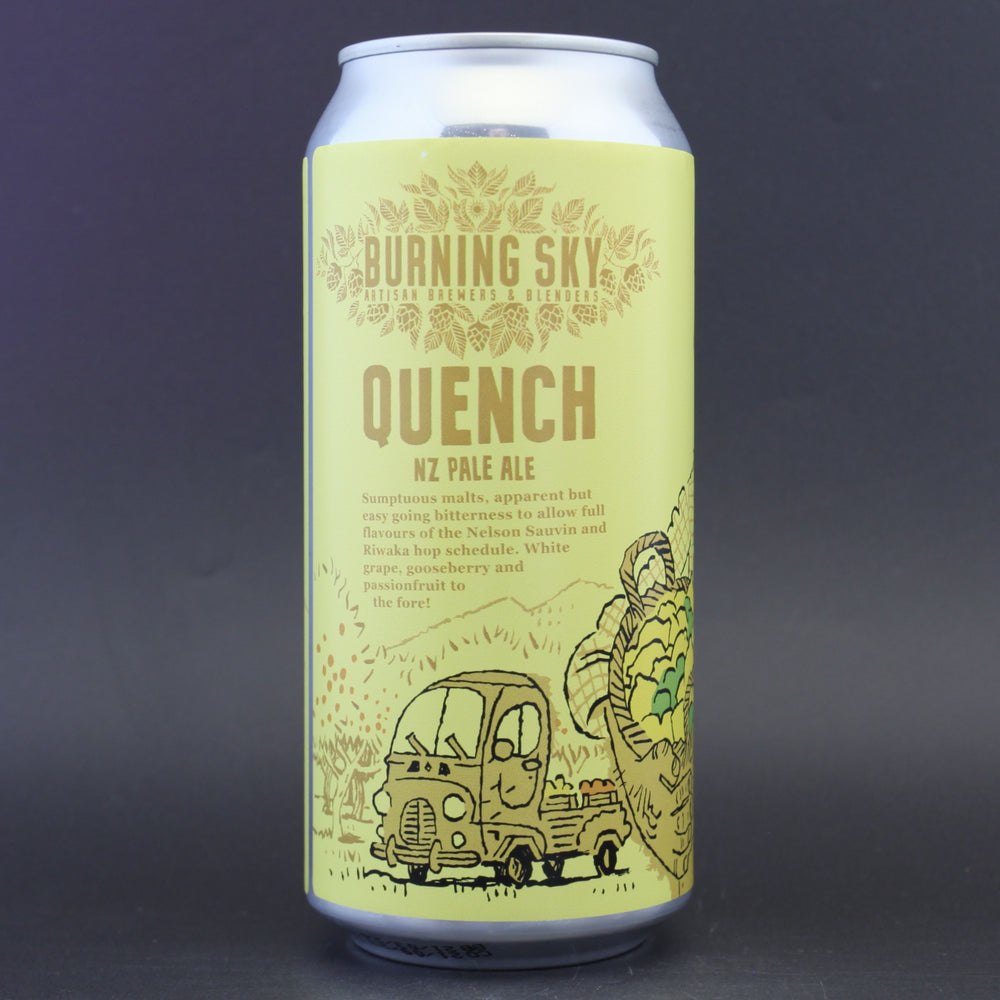 This is a can of Burning Sky - Quench - 5.2% (440ml). It is a Pale Ale craft beer available to buy from Ghost Whale, voted London's best craft beer shop.
