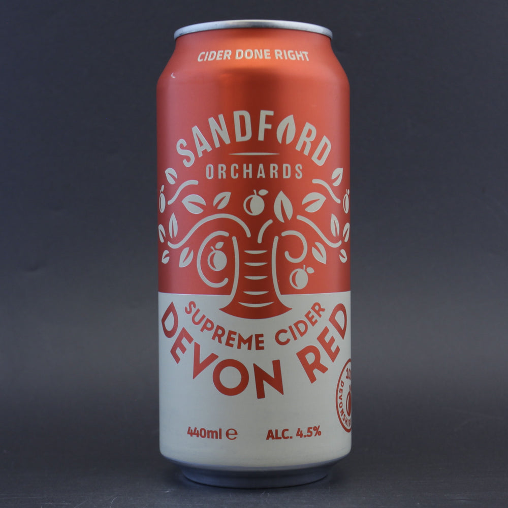 This is a can of Sandford Orchards - Devon Red - 4.5% (440ml). It is a  craft cider available to buy from Ghost Whale, voted London's best craft beer shop.