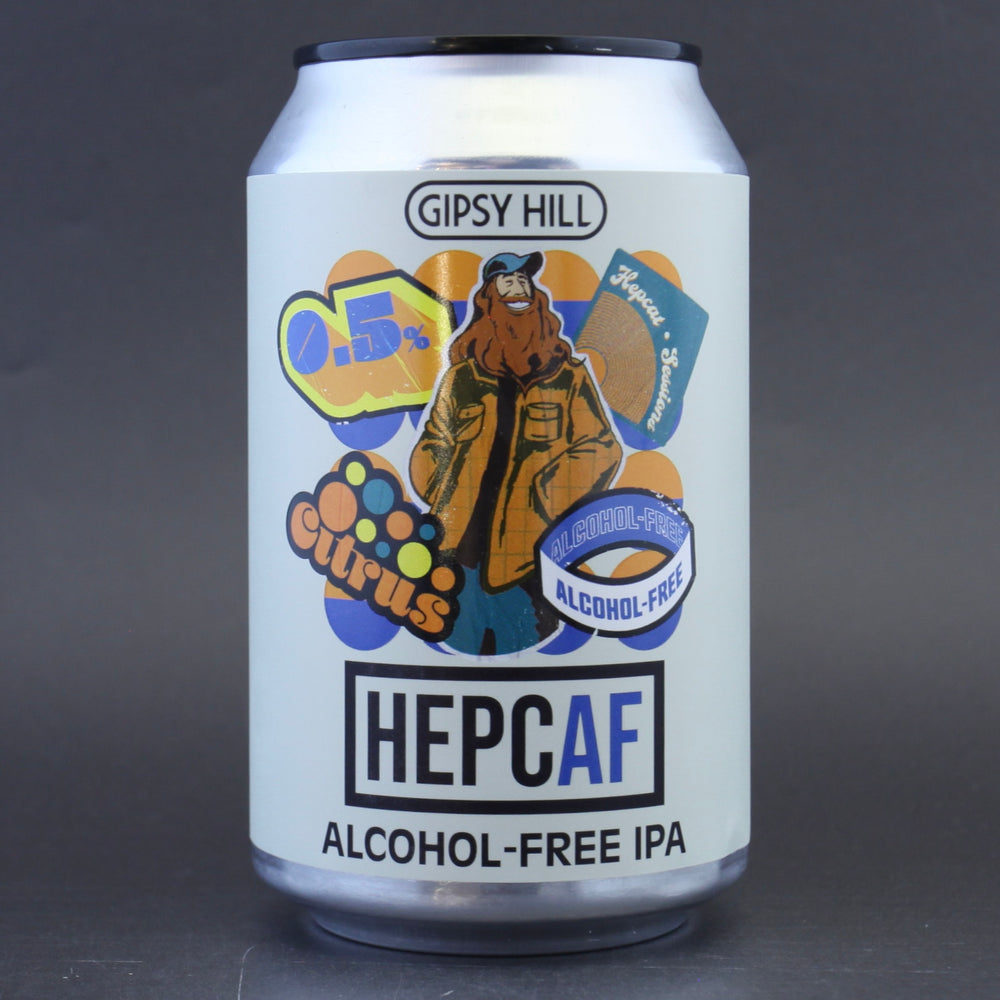 This is a can of Gipsy Hill - HepcAF - 0.5% (330ml). It is a Pale Ale craft beer available to buy from Ghost Whale, voted London's best craft beer shop.