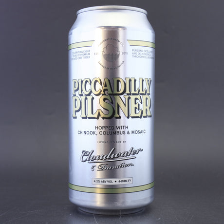 This is a can of Cloudwater - Piccadilly Pilsner - 4.2% (440ml). It is a Lager / Pilsner / Kölsch craft beer available to buy from Ghost Whale, voted London's best craft beer shop.