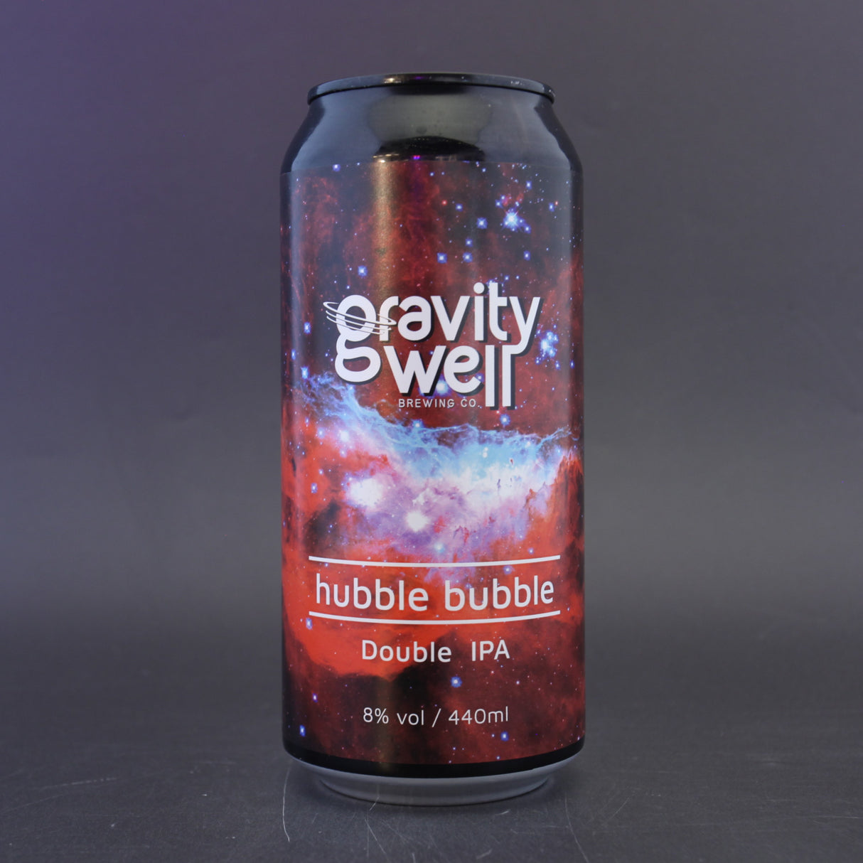 This is a can of Gravity Well - Hubble Bubble - 8% (440ml). It is a Double IPA craft beer available to buy from Ghost Whale, voted London's best craft beer shop.
