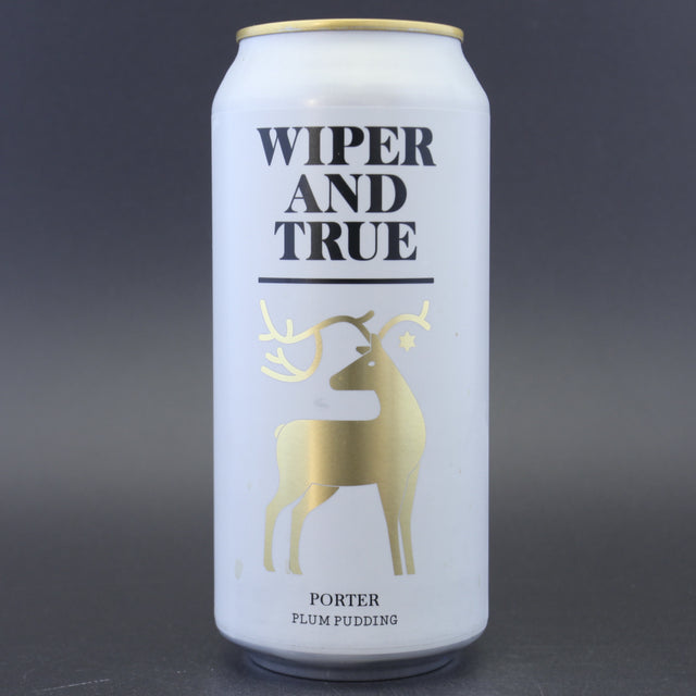 This is a can of Wiper And True - Plum Pudding Porter - 6.6% (440ml). It is a Stout / Porter craft beer available to buy from Ghost Whale, voted London's best craft beer shop.