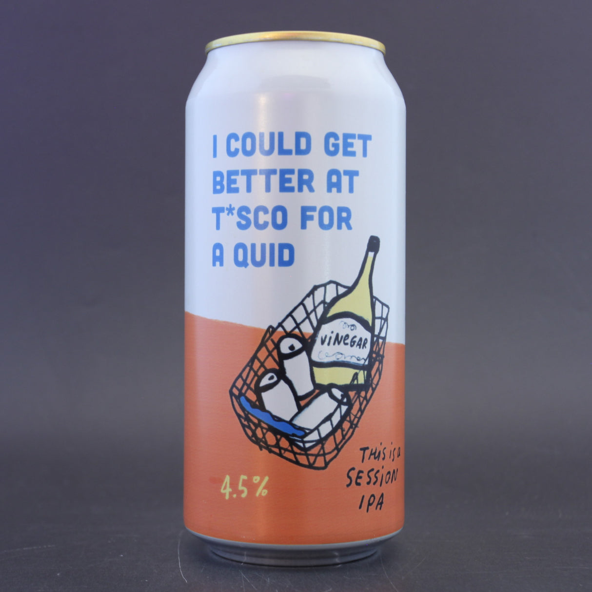 This is a can of Pretty Decent - I Could Get Better At T*sco For A Quid - 4.5% (440ml). It is a Session IPA craft beer available to buy from Ghost Whale, voted London's best craft beer shop.