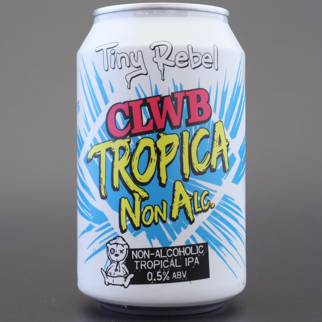 This is a can of Tiny Rebel - Clwb Tropica NA - 0.5% (330ml). It is a IPA craft beer available to buy from Ghost Whale, voted London's best craft beer shop.