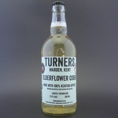 This is a bottle of Turners - Elderflower Cider - 5.5% (500ml). It is a  craft cider available to buy from Ghost Whale, voted London's best craft beer shop.