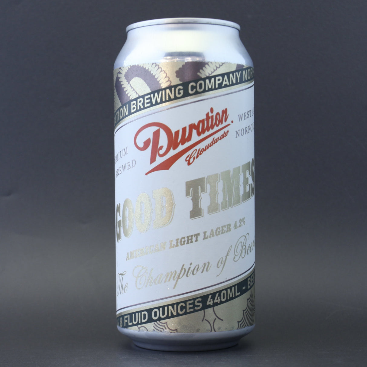 This is a can of Duration - Good Times - 4.2% (440ml). It is a Lager / Pilsner / Kölsch craft beer available to buy from Ghost Whale, voted London's best craft beer shop.