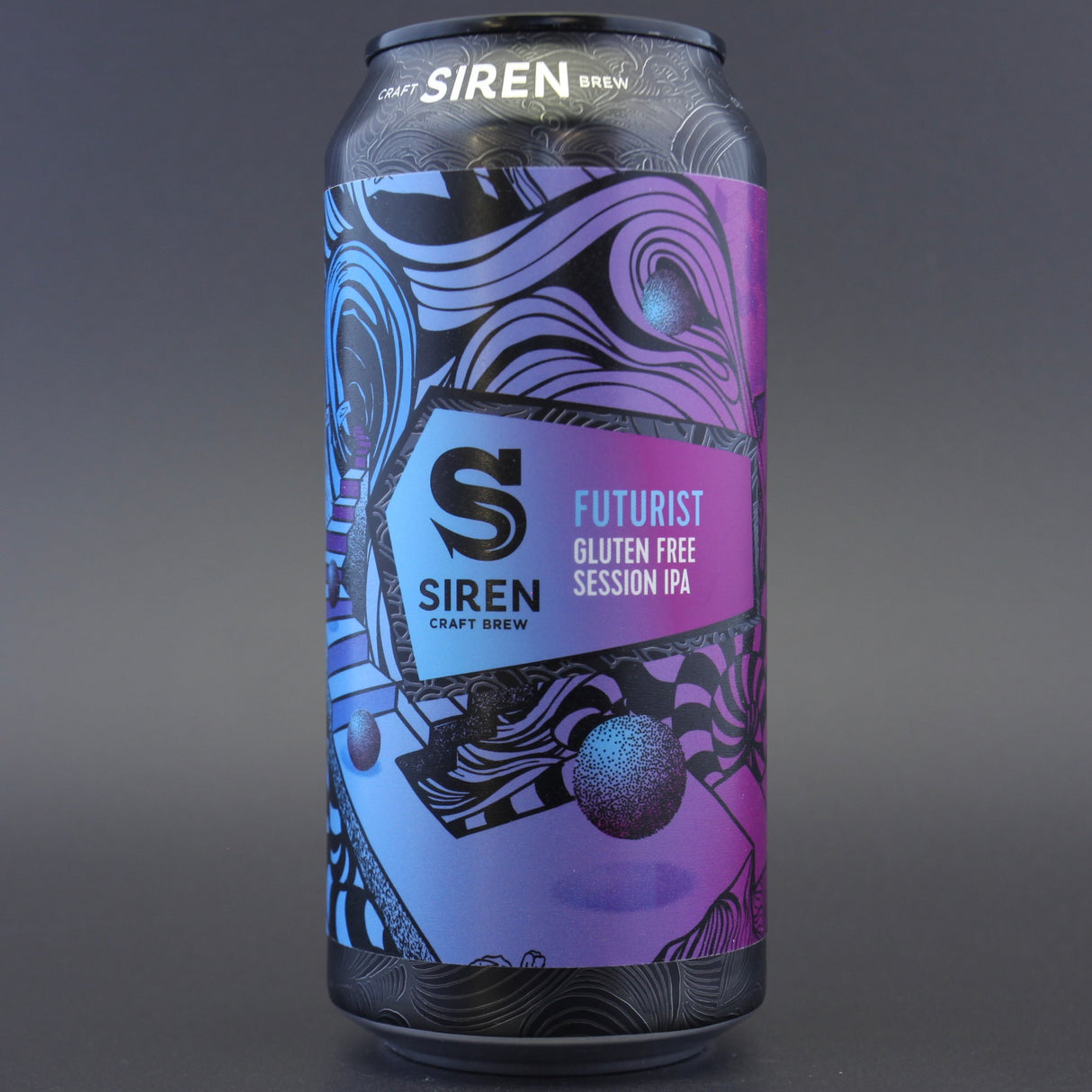 This is a can of Siren - Futurist - 4.8% (440ml). It is a Session IPA craft beer available to buy from Ghost Whale, voted London's best craft beer shop.