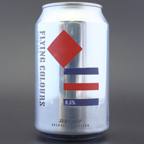 This is a can of Jump Ship Brewing - Flying Colours - 0.5% (330ml). It is a Pale Ale craft beer available to buy from Ghost Whale, voted London's best craft beer shop.