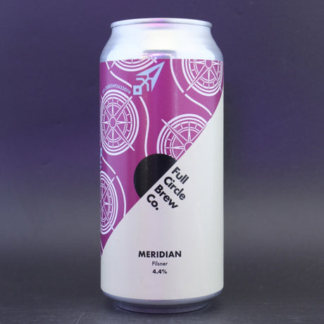 This is a can of Full Circle Brew Co - Meridian - 4.4% (440ml). It is a Lager / Pilsner / Kölsch craft beer available to buy from Ghost Whale, voted London's best craft beer shop.