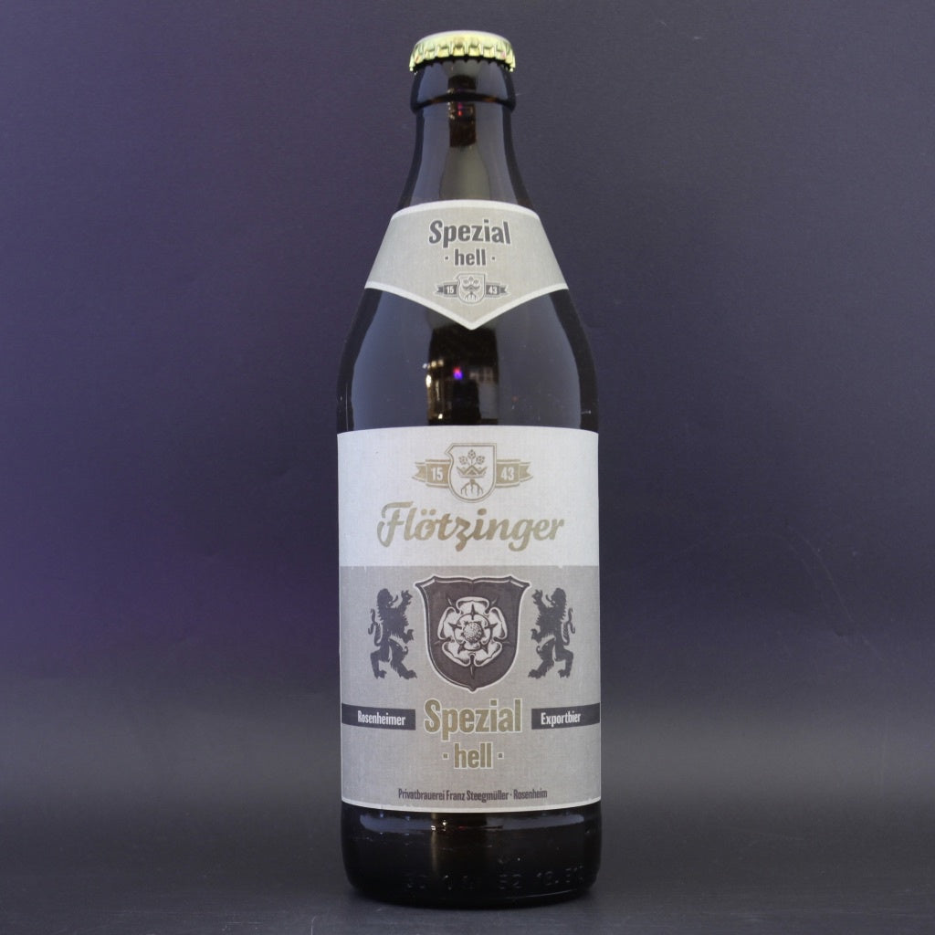 This is a bottle of Flotzinger - Spezial - 5.4% (500ml). It is a Lager / Pilsner / Kölsch craft beer available to buy from Ghost Whale, voted London's best craft beer shop.