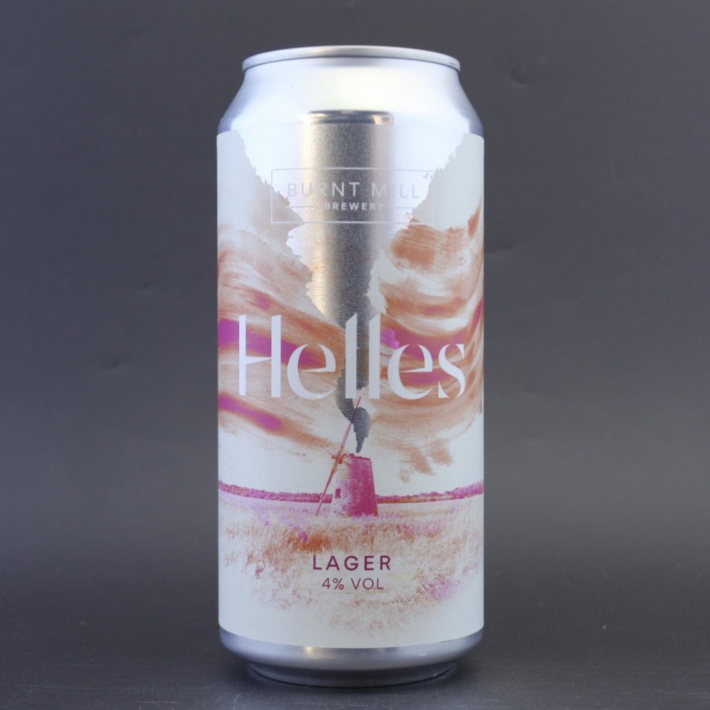 This is a can of Burnt Mill - Helles - 4% (440ml). It is a Lager / Pilsner / Kölsch craft beer available to buy from Ghost Whale, voted London's best craft beer shop.