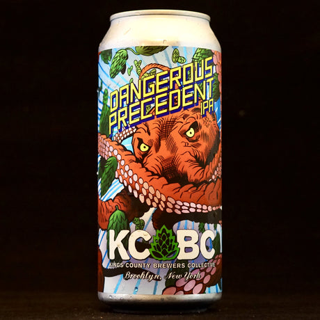 This is a can of KCBC - Dangerous Precedent - 7.2% (473ml). It is a  craft beer available to buy from Ghost Whale, voted London's best craft beer shop.