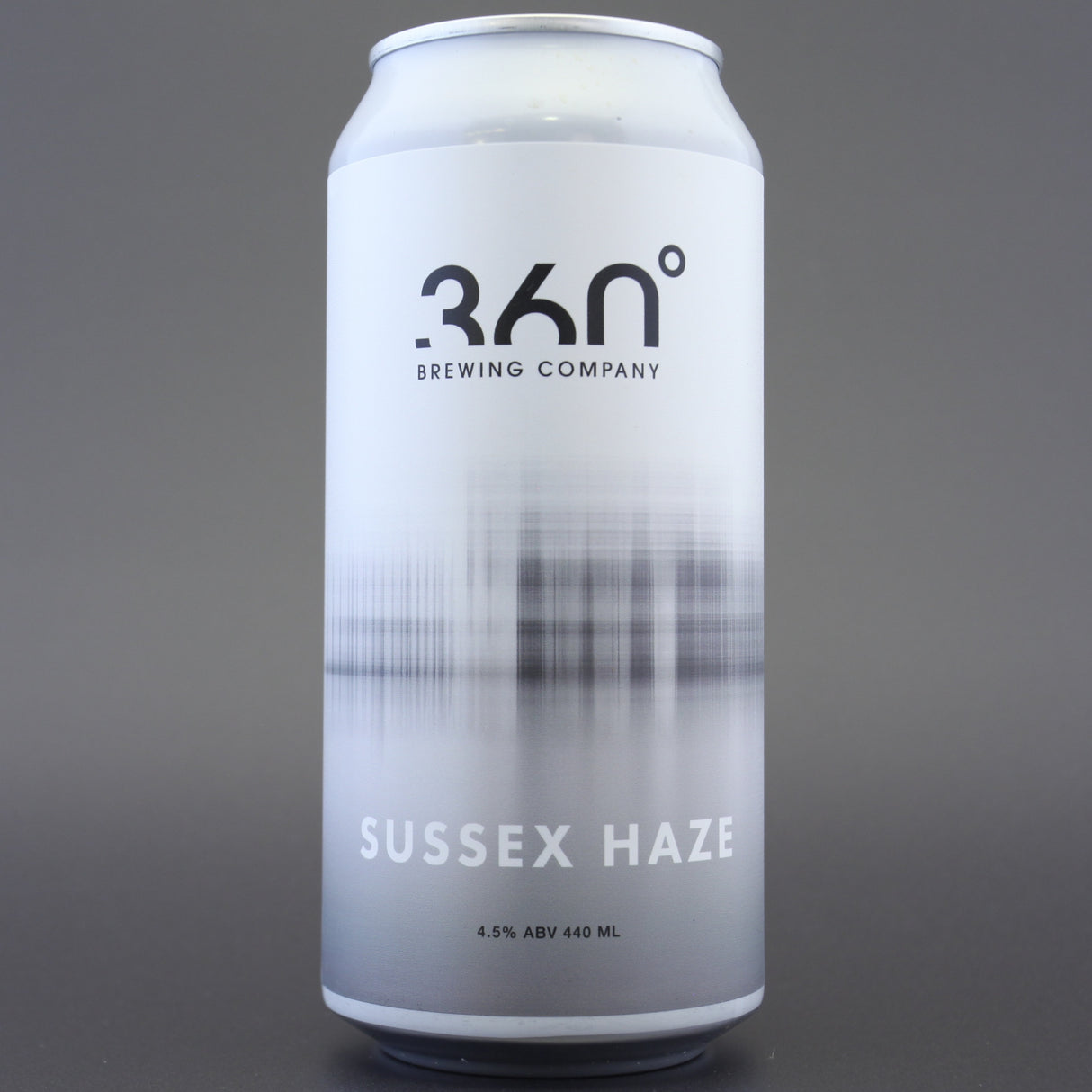 This is a can of 360 Degree Brewing Company - Sussex Haze - 4.5% (440ml). It is a  craft beer available to buy from Ghost Whale, voted London's best craft beer shop.