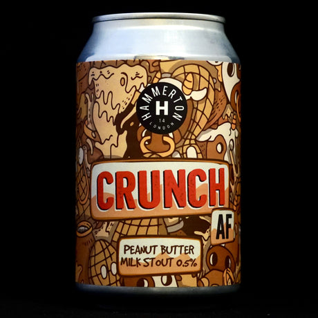 This is a can of Hammerton - Crunch AF - 0.5% (330ml). It is a Stout / Porter craft beer available to buy from Ghost Whale, voted London's best craft beer shop.