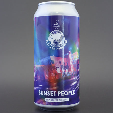 This is a can of Lost and Grounded - Sunset People - 5.4% (440ml). It is a Pale Ale craft beer available to buy from Ghost Whale, voted London's best craft beer shop.