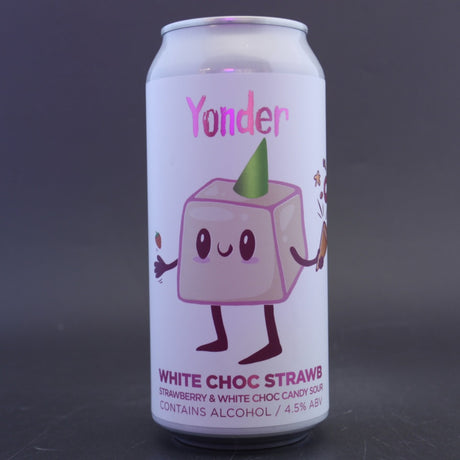 This is a can of Yonder - White Choc Strawb - 4.5% (440ml). It is a Sour craft beer available to buy from Ghost Whale, voted London's best craft beer shop.