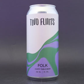 This is a can of Two Flints - Folk - 3% (440ml). It is a Pale Ale craft beer available to buy from Ghost Whale, voted London's best craft beer shop.